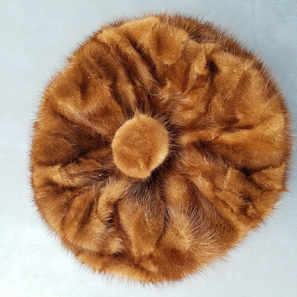 Vintage Jean Arlett Fur Hat Brown Beret